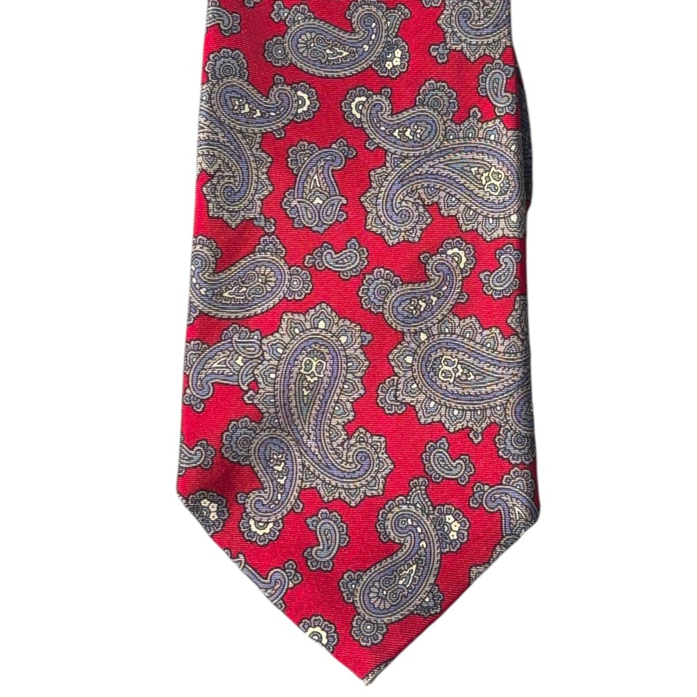 Damon Mens Vintage Red Paisley Silk‎ Necktie Classic Wide Dress Tie Made in USA